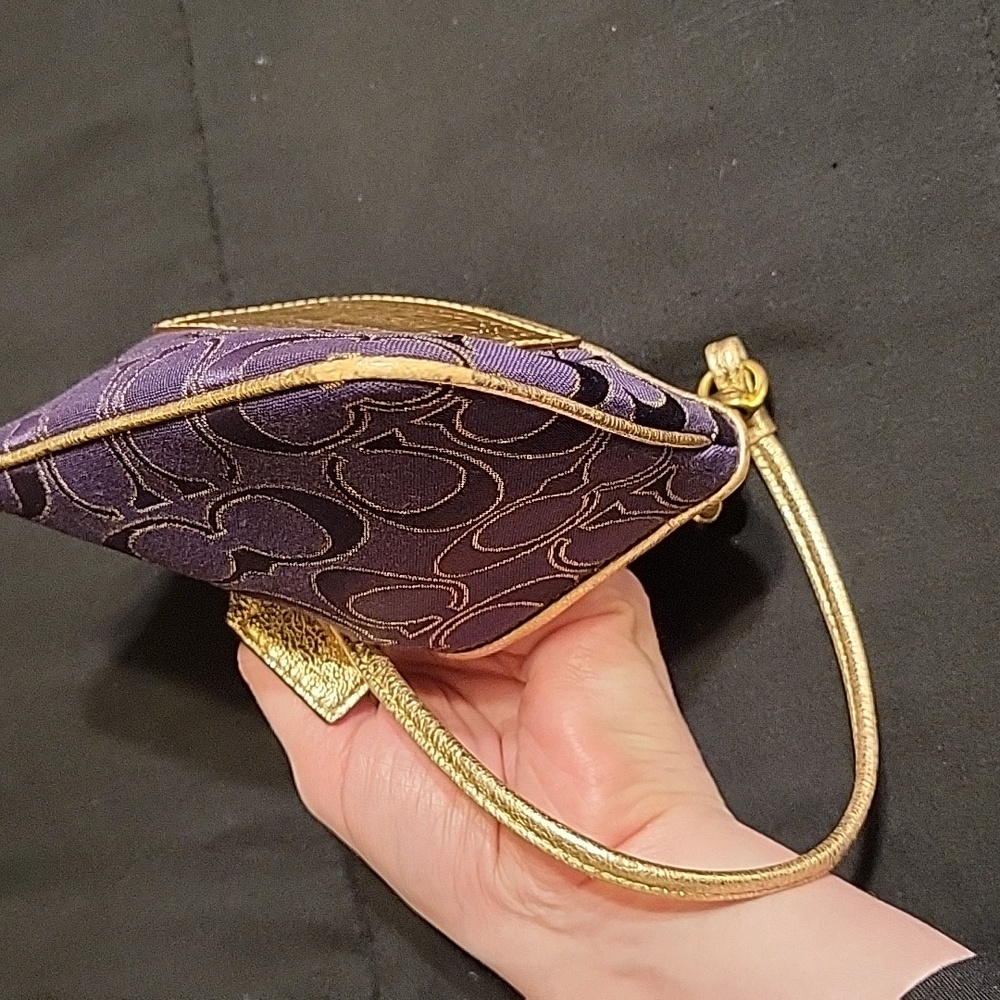 Coach Poppy Purple and Gold Signature Wristlet - Picture 9 of 13